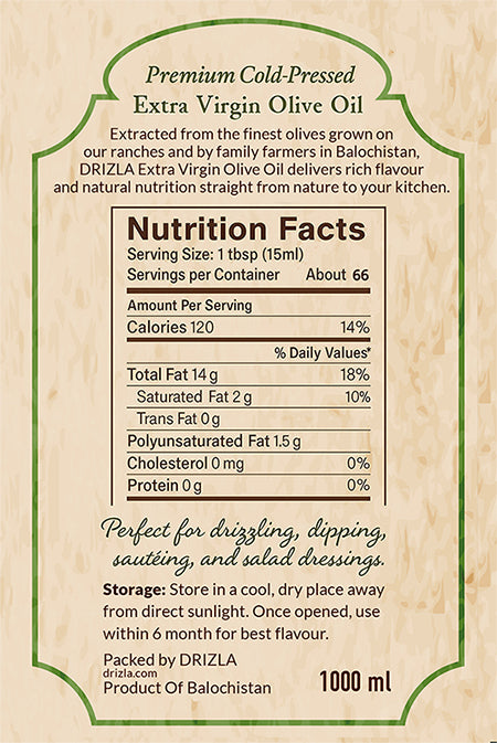 Cold Pressed Extra Virgin Olive Oil Nutrition Facts