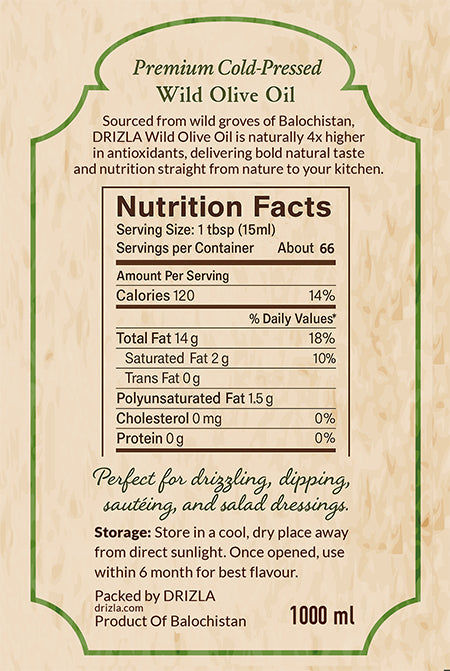 Cold Pressed Wild Olive Oil Nutrition Facts